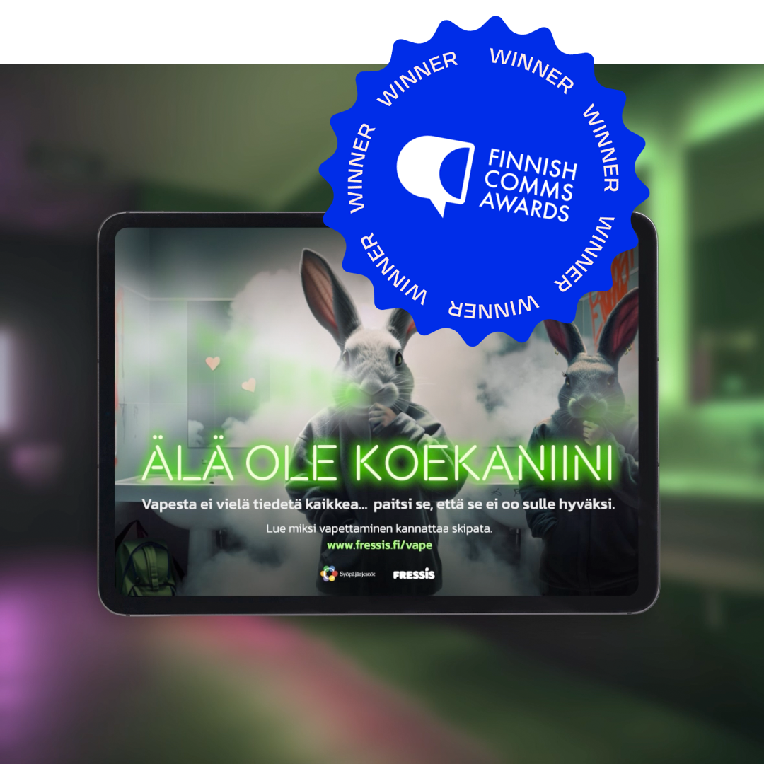 Älä ole koekaniini, Finnish Comms awards voittaja